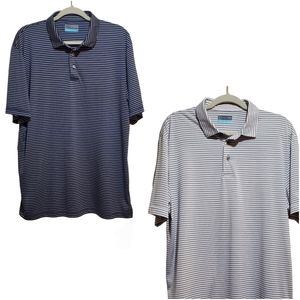 (2) Bundle PGA Tour Men's Striped Golf Polo Shirt Size Large Blue White